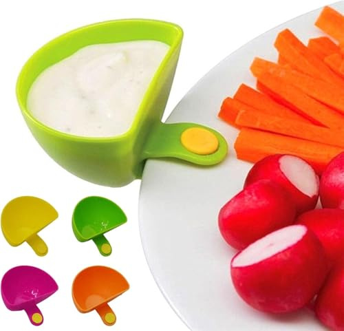 Wvu & Wvo Dip-Behälter, Dip-Clips, Dip-Clip-Schüsseln für Teller, Gewürze, Tischschüssel, Teller, Dip-Halter, Kunststoff-Gewürzschalen, Küchenutensilien, für Tomatensauce, Küchenhelfer, 4 Stück