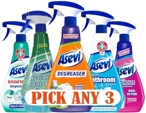 Asevi Cleaning Spray Bundle | Pick Any 3 | Multi-Purpose, Bathroom Cleaner, Glass Cleaner, Degreaser, Stain Remover | Maximum Efficacy, Fresh Scent | 3 x 720ml -750ml