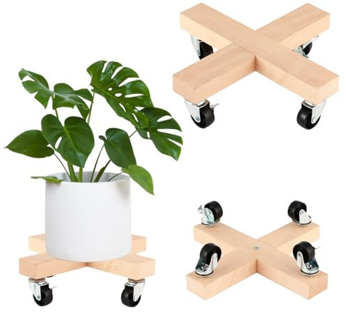 lucpur Wooden Plant Caddy with Wheels 12 Inch Rolling Plant Stand on Wheels Heavy Duty Plant Dolly for Large Plants Plant Roller with Wheels Planter Wheels Base Indoor & Outdoor