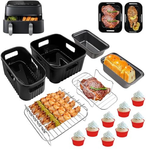 Accessori ad aria friggitrice per Philips Dual Basket Air Fryer 3000/5000 Serie 6L/3L, Moulinex Dual Easy Fry 8.3 L, 14PCS Teglie Cestino Friggitrice ad Aria per grigi per Philips 9L, Moulinex 8,3 L
