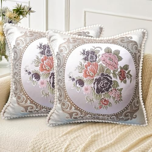 MiGuoLeyu Kissenbezug 50x50 2er Set Doppelseitig Vintage Jacquard | Superweiche Atmungsaktiv Dekokissen Zierkissenbezug Für Wohnzimmer Schlafzimmer Balkon,Pflegeleicht Knitterfrei