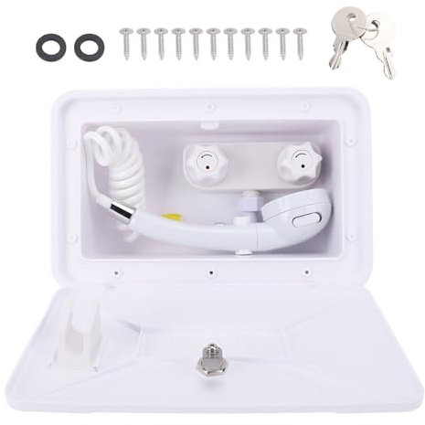 aqxreight RV Box Doccia Esterna con Soffione 1,5 M Tubo Retribuibile Acqua Fredda Calda Regolazione per Il Rimorchio per