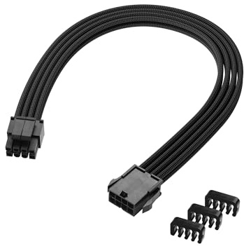 ELFJMZP Cable de PC de 8 Pines con Revestimiento de Nailon Suave para la Fuente de alimentación de la CPU, 30 cm, 18 AWG, Dividido en 4+4 Pines, ATX12V.(Negro)