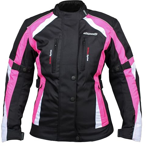 RKsports 747 Ladies Waterproof Textile Motorcycle Motorbike Pink Grey Purple Hi-Vis Jacket (UK, Numeric, 8, Regular, Regular, Pink)