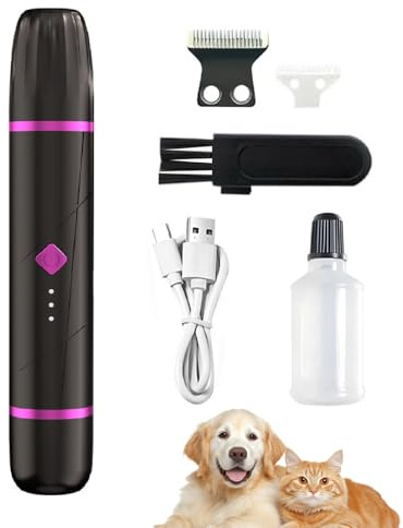 Hundepfotentrimmer, Geräuscharmes Tierhaarschneide Set, 2-in-1 Hundepfoten Trimmer Pflegeset, Elektrischer Nagelrasierer mit LED-Doppellicht für Pfoten, Augen, Ohren, Gesicht, Hinterteil