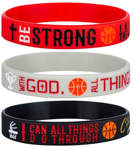 Sainstone Power of Faith Basketball Inspirational Bible Verse Silicone Bracelets with Christian Sayings MATTHEW 19:26, PHILIPPIANS 4:13, EPHESIANS 6:10, Sports Party Favors Gifts for Bulls (Unisex)