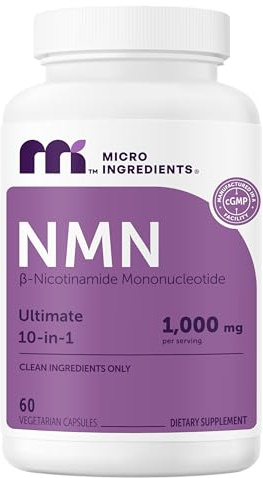 Micro Ingredients NMN Complex 1000mg Per Serving, 120 Veggie Capsules | 10-in-1 with Nicotinamide Mononucleotide, Resveratrol, CoQ10, Quercetin & Glutathione | NAD+ Supplement Precursor | Filler Free