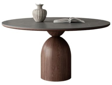 Table de Salle à Manger Table À Manger en Ardoise Bois Massif Couleur Noyer Rétro, Créative for La Maison, Ronde(M:130CMX120CMX75CM)