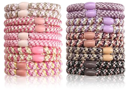 Gyism 20 stycken hårsnoddar, flickor, flerfärgade, hårband för flickor, flätgummiflickor, mode, elastiskt hårband för tjockt hår och lockigt hår (rosa + lila)