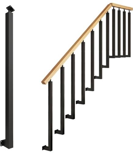 Indoor Stair Railing Metal Posts Side-Mount Spindles DIY il for Stairs Garden Steps Terrace with Screws (Black 105CM/41.3IN) -& Stylish