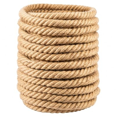 FERNVALE Jute Rope Heavy Duty Natural Hemp Twisted Ropes for Crafts Gardening Tug of War Nautical Climbing Hammock Thick Outdoor Railing Home Decorating Twine Heavy Duty Jute Rope 3cm x 25m