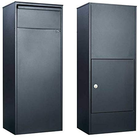 Allux 800 Paketbriefkasten F54808 - Galvanisierter Stahl XL Paketbox, rückseitige Entnahme, Schwarz