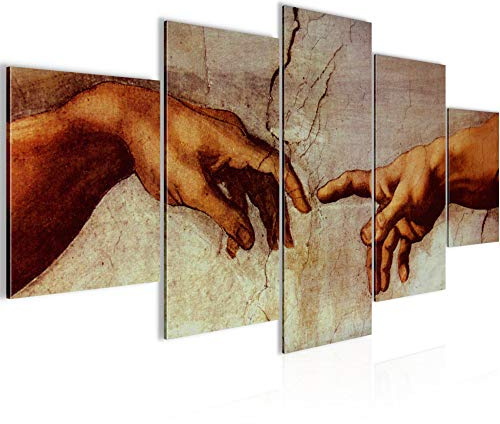 Runa Art Wandbilder Creation of Adam Michelangelo 5 Teilig Bild auf Vlies Leinwand Deko Wohnzimmer Schlafzimmer Hände Erschaffung Adams 700152a