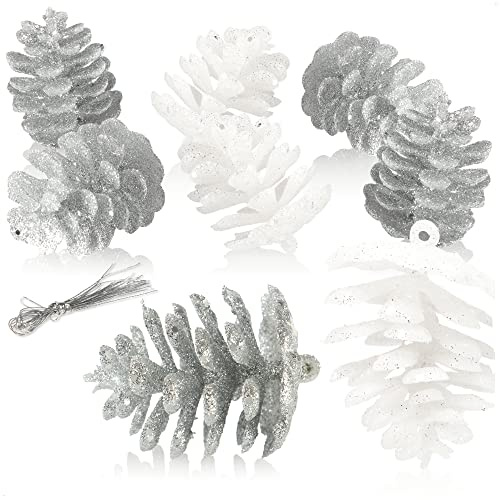 com-four® 8X Christbaumanhänger Tannenzapfen, Christbaumschmuck | Weihnachtsbaum-Anhänger in Zapfen-Form - bruchfest
