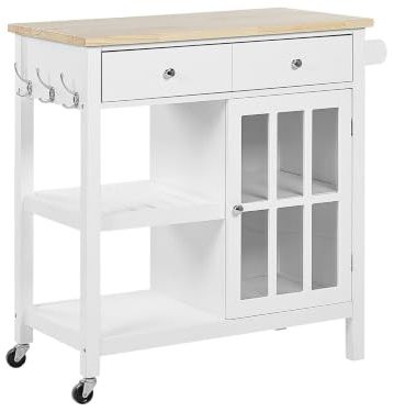 Praktischer Servierwagen mit beständigem Temperglas Landhausstil weiß Genoa