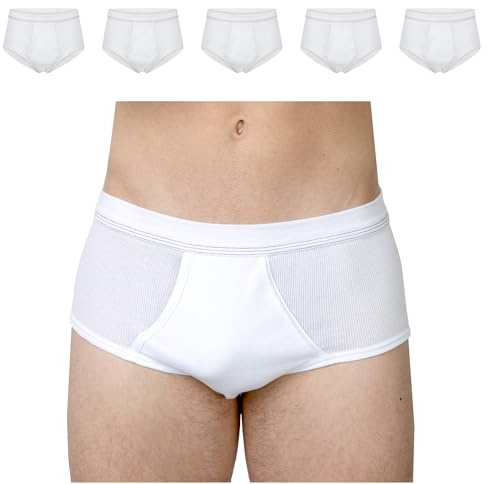 SES Herrkalsonger 5-pack med gylf vit S – 4XL – 100 % bomull, ventilerande och hudvänliga – mjuka, elastiska midjeband – bekväma dubbelribbade trosor, koksäkra upp till 95 °C, Vit, XL