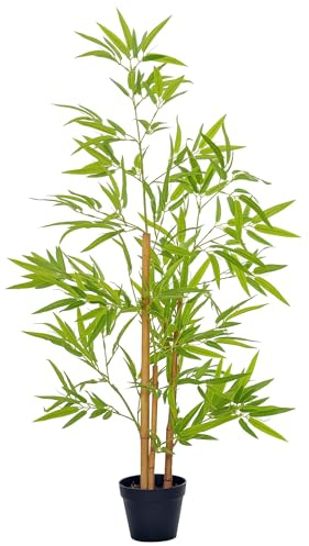 Outsunny Bambou Artificiel Hauteur 1,2 m Pot Inclus Noir | 369 Feuilles Denses Réalistes, avec Lichen Vert