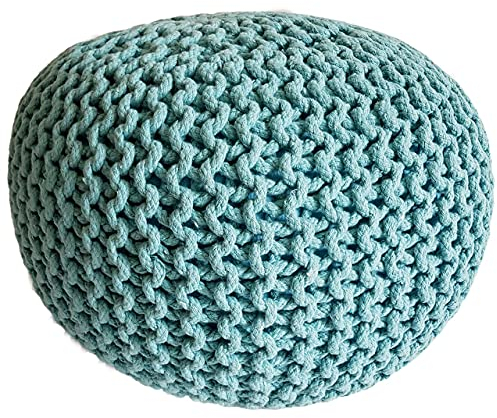 kreatives Wohnen Pouf Ø 45 cm Sitzpouf Sitzpuff Grobstrick-Optik Pouf Strick Bodenkissen Höhe 30 cm Mint Strickhocker