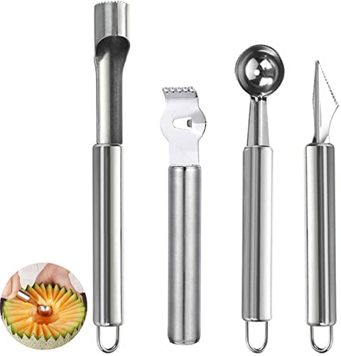 Vide-Pommes à Fruits Cuillère à Melon En Inox Coupe-Pomme Vide-Pomme Couteau à Découper Les Fruits Cuillère Melon Couteau Grattoir à Citron Éplucheur Citron Inoxydable Pour Différents Fruits(4 Pièces)