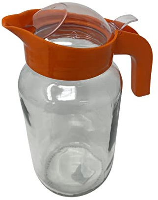 Glass Water Jug Large Pitcher with Plastic Handle and Lid 1.5L Ideal for Water, Juice and Soft Drinks Iced Tea Water Jug Assorted Colours HTUK® (Orange)