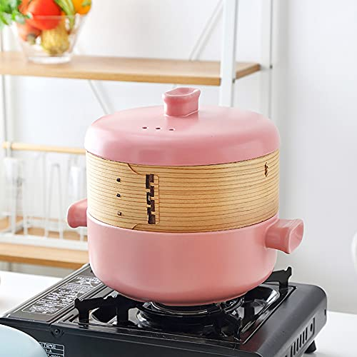 SHALOLY Cacerola Japonesa con vaporera, Olla de cerámica para cocinar Cacerola para cocinar al Vapor, Olla de Barro para cocinar para cenas, Banquetes y Fiestas, Blanco, 2,5 l (Rosa 1,5 l)