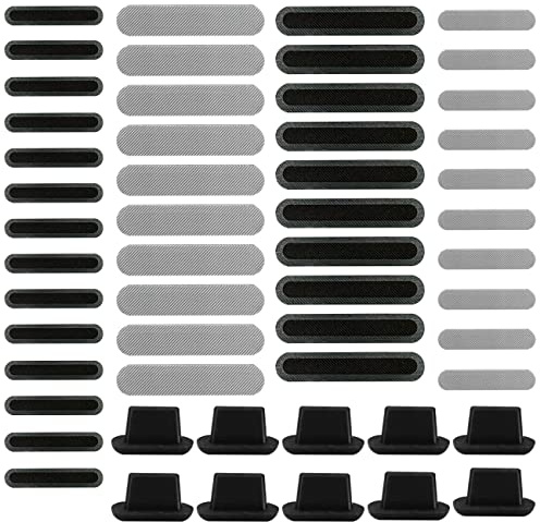 44 Pcs Mesh Anti Dust Proof Adhesive Net Sticker with 10 Pack Silicone Anti Dust Plugs Caps, Speaker Dustproof Cover with Dust Pluggy Kit Protects Charging Compatible with iPhone 13 12 11 8 7 Pro Max