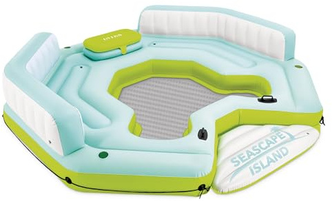 Intex: Seascape Island - Inflatable Relaxation Island Float, Lime Mint & White, Massive Float Allows for Multiple Adults, Weight Capacity 880 lbs., Built-in Cupholder