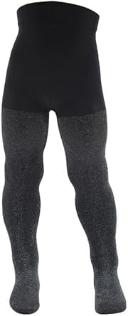 AQUILONE Collant Lurex Micro, Calzamaglia Neonato Luccicante, Calze in Morbida Microfibra con Lurex Argento da Neonato - Made in Italy (Nero/Silver, 18-24)
