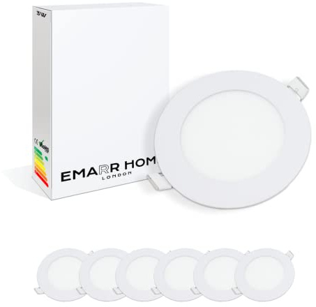 Emarr Home LED Ceiling Lamps Recessed Ultra Slim Panel Lights Downlight (6 Pack) (Warm White (3000K), 6W Round (120mm))