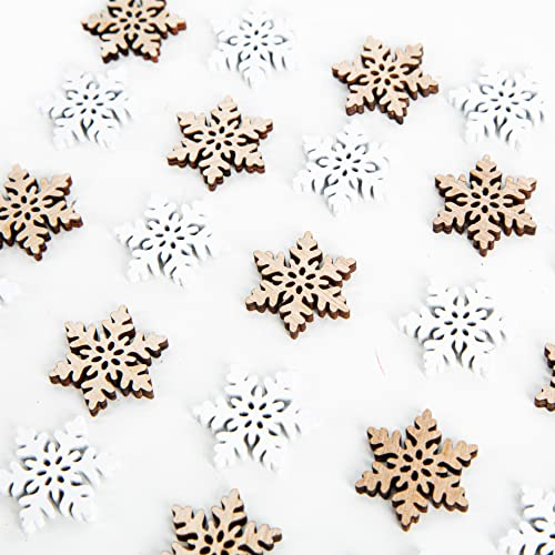 Logbuch-Verlag Holz-Streudeko Schneeflocken 24 Stück - 2,5 cm Mini-Streuteile aus Holz in Weiß und Natur – Winter- und Weihnachtsdeko zum Basteln & Streuen