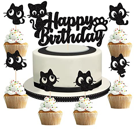 25 Stück Süß Katze Tortendeko Kätzchen Cake Topper Schwarz Kätzchen Cupcake Topper für Katzenliebhaber Kätzchen Thema Babyparty Kinder Geburtstag Hochzeit Party Kuchen Dekorationen Zubehör