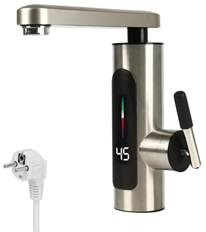 Warmwasserhahn mit Durchlauferhitzer,Elektrischer Küchen-Durchlauferhitzer mit LED-Digitalanzeige,Einstellbare Richtung Heizung Wasserhahn,Geeignet für Badezimmer Küche (Flachdüse B)