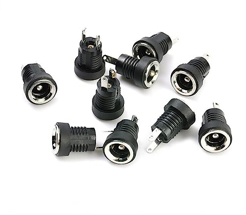 PLABBDPL 10 Pezzi 5,5 mm x 2,1 mm DC Power Jack 2 Pin, Mini Presa 12 Volt Femmina Connettore, Connettori DC a Pannello, Connettore Presa Jack Alimentazione, Jack 2.1mm 5.5mm