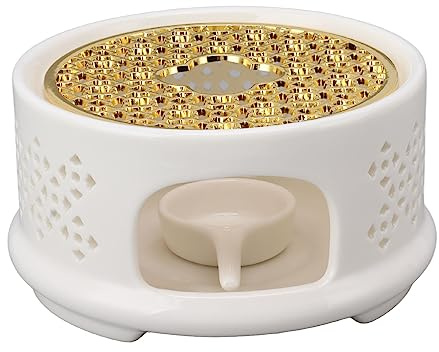 Teapot Warmer Ceramic Heater with Spoon Lid and Candle Holder Coffee Heating Device Glass Teapot Warming Stand for Milk (White)