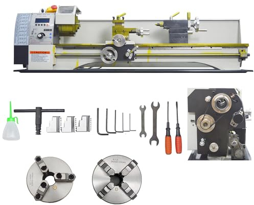 INTSUPERMAI 8× 32 Metal Lathe Precision Benchtop Metal Lathe Electronic Leadscrew Gearless Hobby DIY Metal Lathe 50-2500rpm Variable Speed with 4 Jaw/3 Jaw Chuck 110V