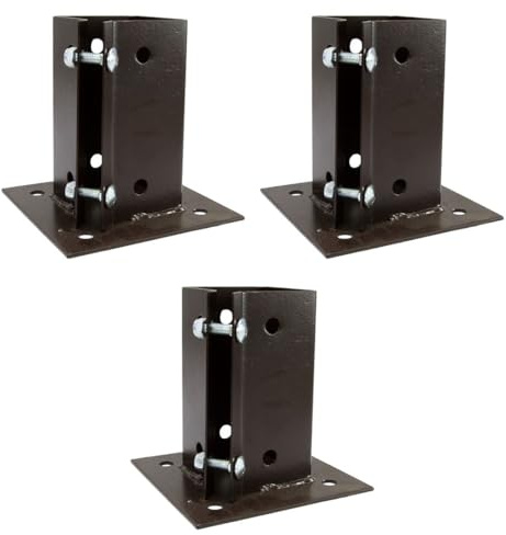3 x Fence Post Holder 90mm posts Support Bolt Down Shoe Anchor Clamp Grip Brown for 90mm x 90mm posts (3.5) Eliza Tinsley Swiftpost, Pack of 3