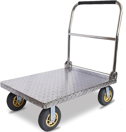 HSHTTKL Plattformwagen aus Edelstahl mit großer Tragfähigkeit, Schiebewagen mit faltbarem Schwammgriff, Transportwagen für Büro/Zuhause