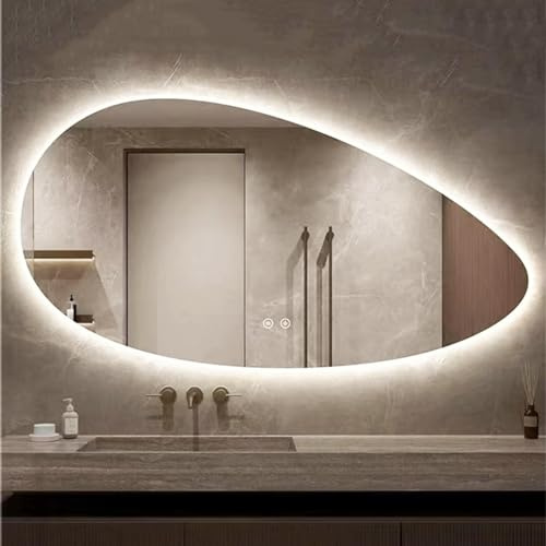 YFZNWHX Miroir Décoratif Asymétrique À LED for Salle De Bain, Miroir De Maquillage Mural Anti-buée À LED, Réglable 3000-6000K, Mémoire, Intensité Variable, Interrupteur Tactile (Size : 60x90cm)