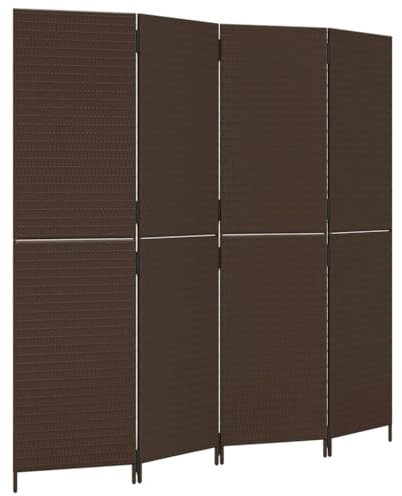 vidaXL Paravent 4-TLG., Raumteiler Faltdesign Stahlrahmen, Trennwand Sichtschutz für Innen Außen, Spanische Wand Raumtrenner, Braun Poly Rattan