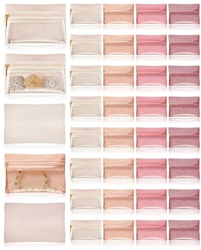 Uiifan 36 Pcs Travel Jewelry Bag Bulk Zipper Jewelry Pouch Flannel Portable Pocket Organizer for Necklace Earring Women Gift(4.53 x 3.15 Inch,Elegant Color)