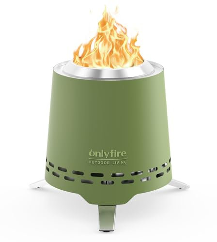Onlyfire 16,5CM Mini Brasero sans Fumée Foyer avec Support de Pot et Sac de Transport, pour Pellets et Bois, Portable de Table Brasero, Foyer de Table à Combustion Sûre, Conique, Vert