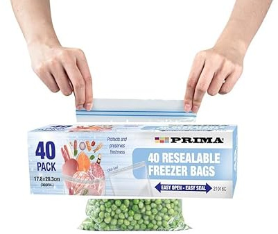 Zip Lock Bags Freezer Ziplock Reusable Resealable Press And Seal Fridge Food Storage Bag For Storing And Carrying Dry Foods Sweets Cookies And Sandwich Clear Plastic Pouches 17.8cm X 20.3cm (40 Pack)