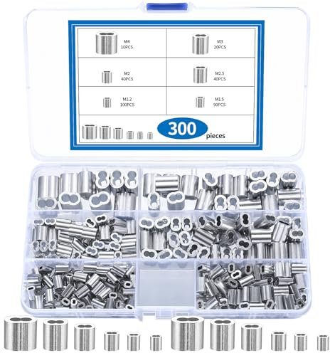 300 Pz Manicotti in Alluminio, Ghiere in Alluminio per Fune Metallica, Cavo Crimps in Alluminio a Doppio Foro, Morsetto Maniche per Cavo, Funi, Corda in Acciaio, M1.2/M1.5/M2/M2.5/M3/M4
