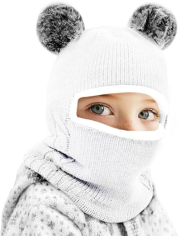 mizikuu schlupfmütze Baby, Strickmütze Bommel Fleecefutter Warm Niedlich Wintermütze Warm Mütze und Schal Set Beanie Mütze Weiche Baumwollkaps Schals Hüte für Jungen Mädchen 2-7 Jahre