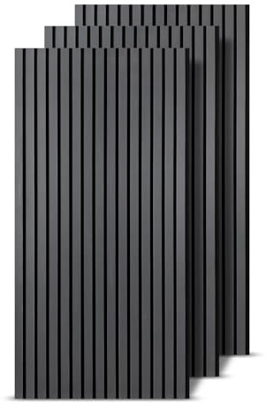 Fiqops 3er Akustikpaneele Holz 120x60 cm Grau 21 mm | 3er Set ca. 2,16 m², 21 mm Aufbau, MDF & PET-Filz, Für weniger Echo in Wohnzimmer, Büro & Studio