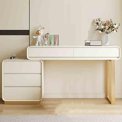 Ernqi Schminktisch Mit Spiegel Und Beleuchtung, Stuhl, Schublade Aus Weichem Samt, Leise Gleitschiene, Links Und Rechts Austauschbar, Ausziehbarer Lagerschrank, Fürs Schlafzimmer (White,A_47.2IN)