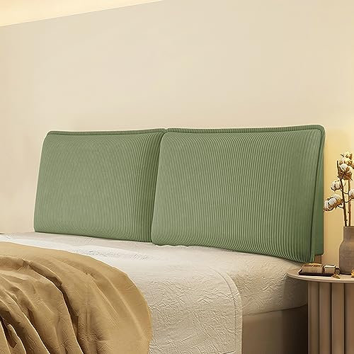 Gepolstertes Kopfteilkissen aus Kordsamt, einfarbig, für Bett, Rückwand, Wandkissen, gestreift, großes Kopfteil, Rückenlehnenstütze, abnehmbares Kopfteil, Schonbezug, grüne Paste 160 cm (optimiert