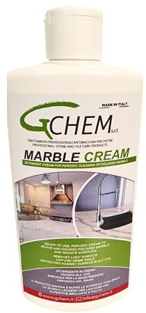 Crema Detergente lucidante profumata per piani cucina in Marmo, Granito e pietre naturali, ideale per la manutenzione periodica del piano cucina e del top bagno.