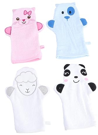 BESTonZON 4stücke Babydusche-handschuhe Wiederverwendbarer Badehandschuh Badehandschuhe Badehandtuch Waschhandschuhe Sanft für Empfindliche Haut Täglicher Gebrauch Weiches Zufälliger Stil