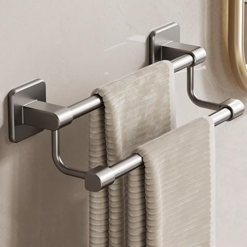 Handtuchhalter Ohne Bohren, Doppelter Handtuchhalter Wand, Raumfahrt Aluminium Handtuchstange, Selbstklebend, Zweiarmig Badetuchhalter für Bad, Küche, Korridor, Balkon,Grau,30cm